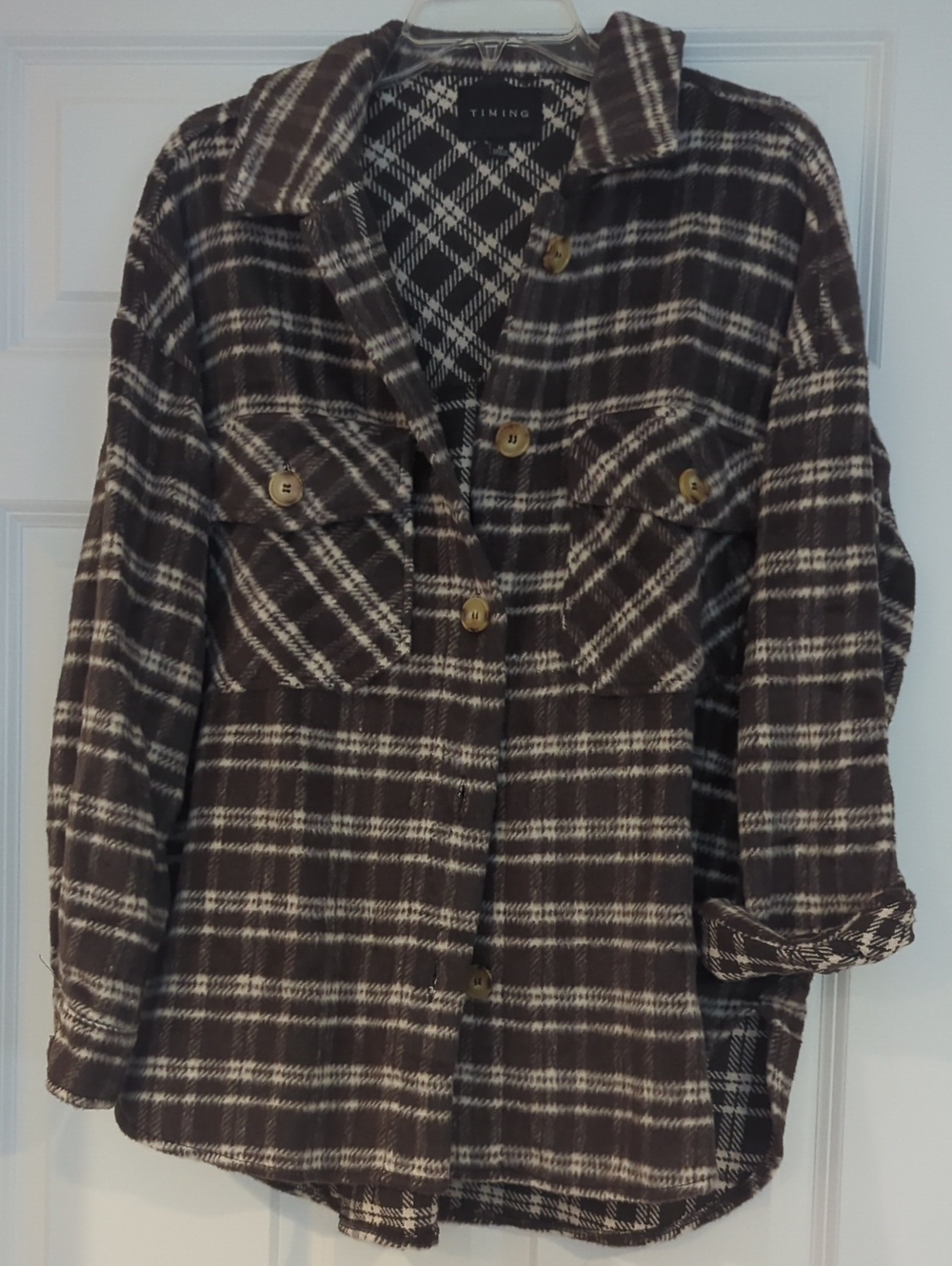 Timing Brown and Cream Plaid Utility Jacket